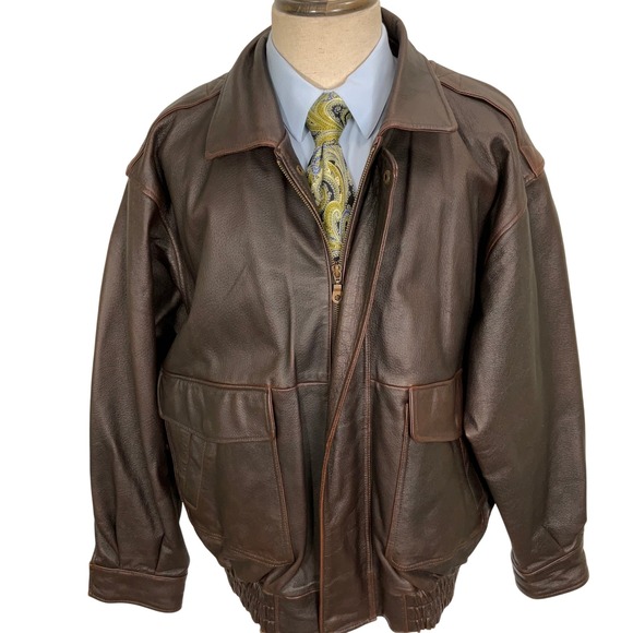 Charles Klein Bomber Jacket Men XLarge  Brown Leather Flight Aviator Coat - Picture 1 of 12